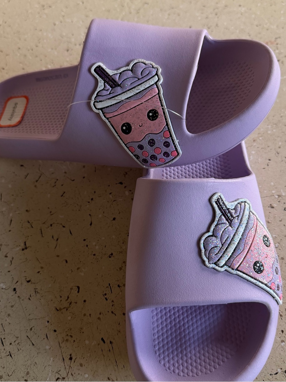 wonder nation Lavender Kids Slide Sandals size 6 with Bubble Tea Charm